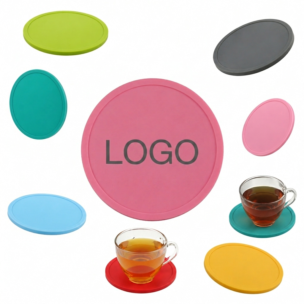 Circular Non-Slip Silicone Beverage Coasters with Raised Rim