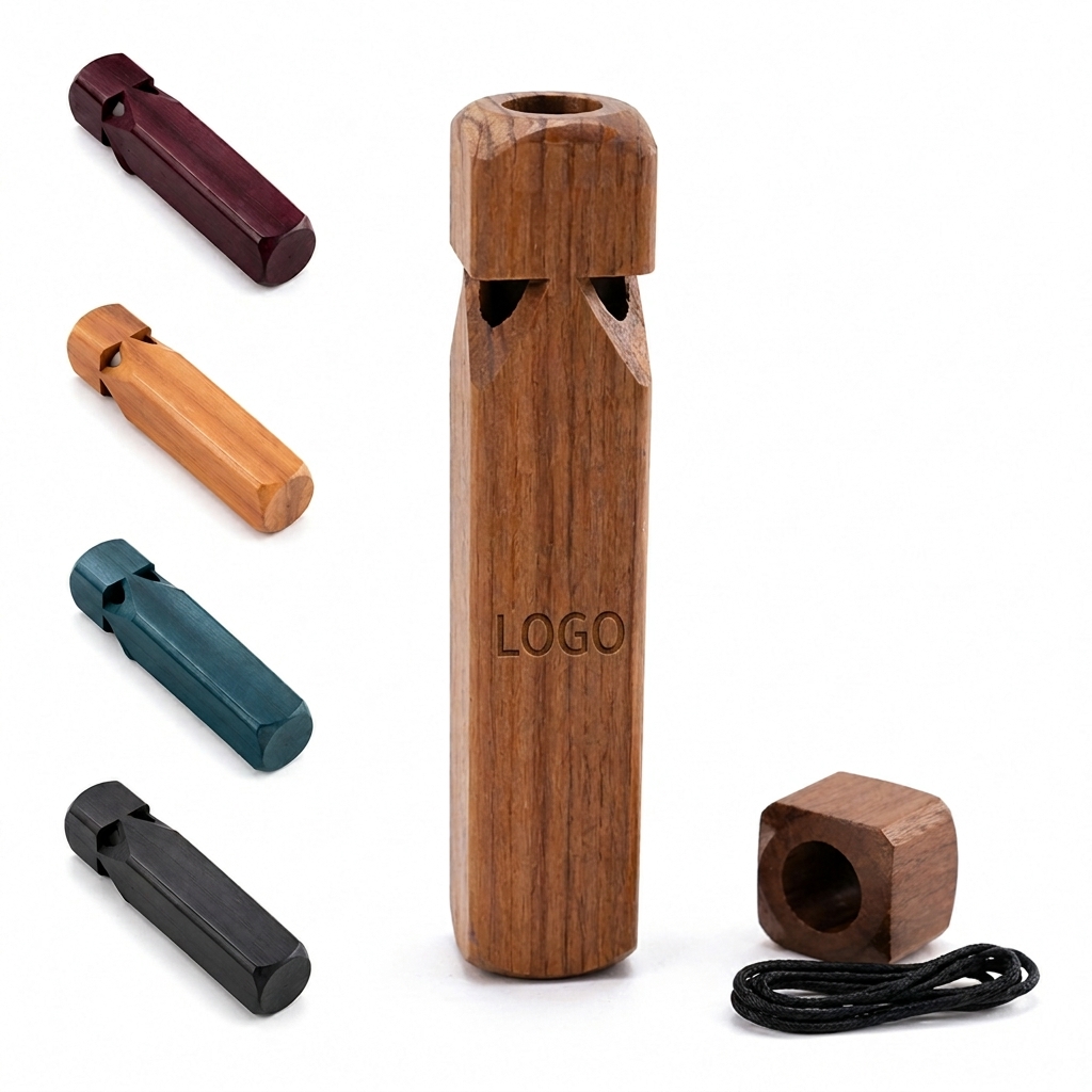 Resonant Hexagonal Natural Wood Whistle with Lanyard