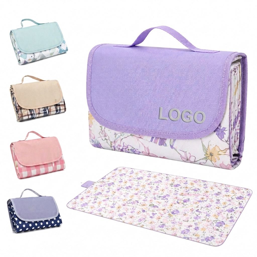 Portable Foldable Picnic Blanket with Integrated Carry Handle