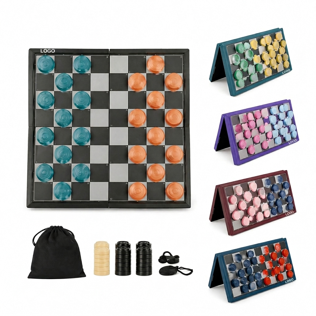 Portable Translucent Folding Checkers Game Set with 40 Stackable Pieces