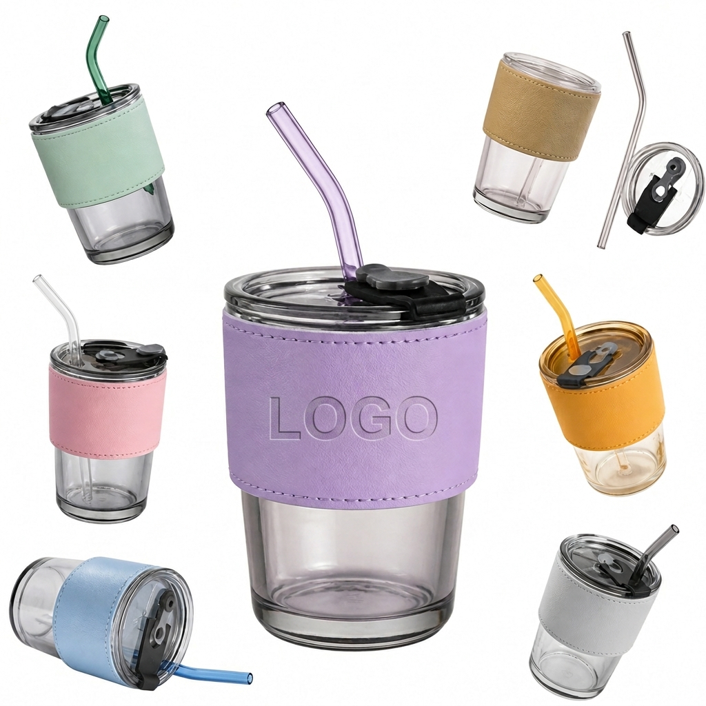 Textured Wrap Glass Beverage Tumbler with Matching Reusable Straw - 15 oz