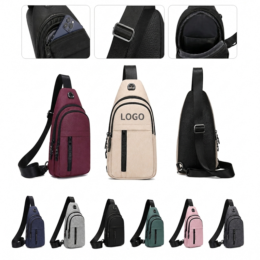 Multi-Compartment Crossbody Sling Bag with Integrated Cable Port