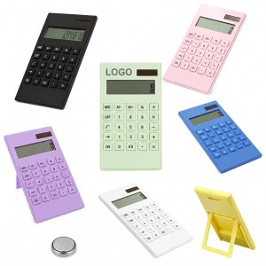 Slim Desktop Calculator with Integrated Stand