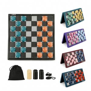 Portable Translucent Folding Checkers Game Set with 40 Stackable Pieces