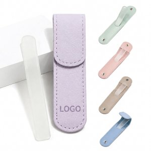 Professional Glass Manicure Tool with Protective Synthetic Leather Sleeve