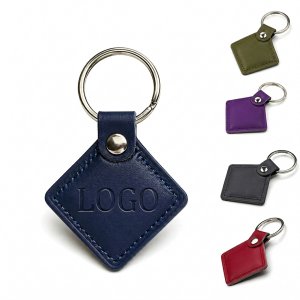 Square Synthetic Leather Keychain with Metal Split Ring
