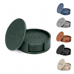 Insulated Synthetic Leather Coaster Set with Storage Holder