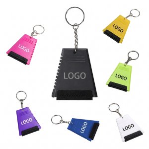 Trapezoid Key Ring Ice Scraper with Serrated Edge